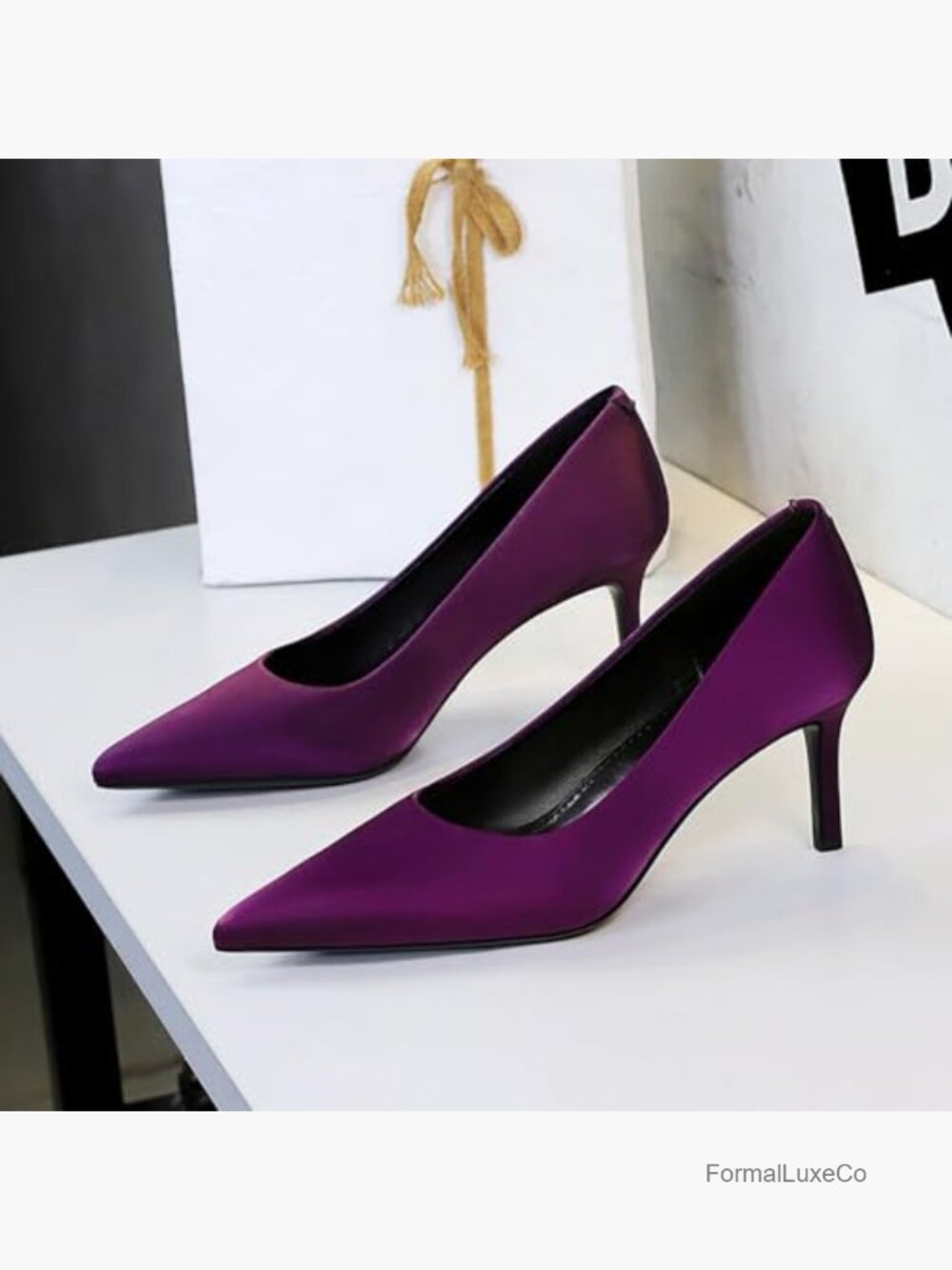 Satin Stiletto Pumps Slip-On Pointed Toe Heels Wedding Office Party Shoes - Picture 5 of 7